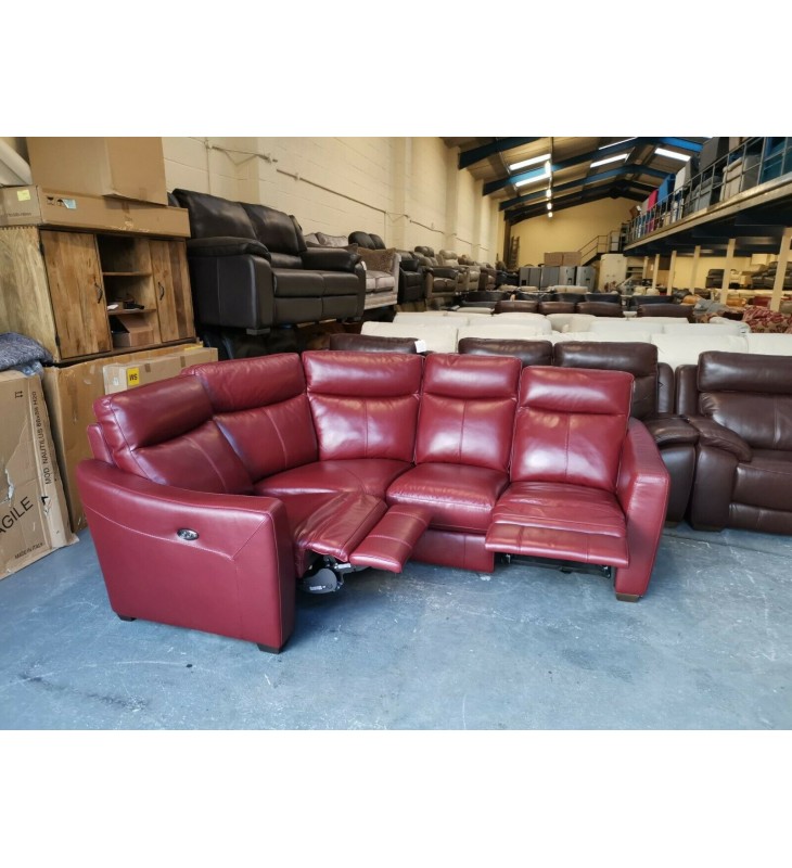 berry red leather electric recliner corner sofa